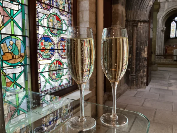 Glass of Prosecco in Cloister Way at Christchurch Priory