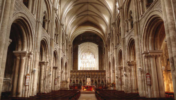 Inside Christchurch Priory in Dorset, England