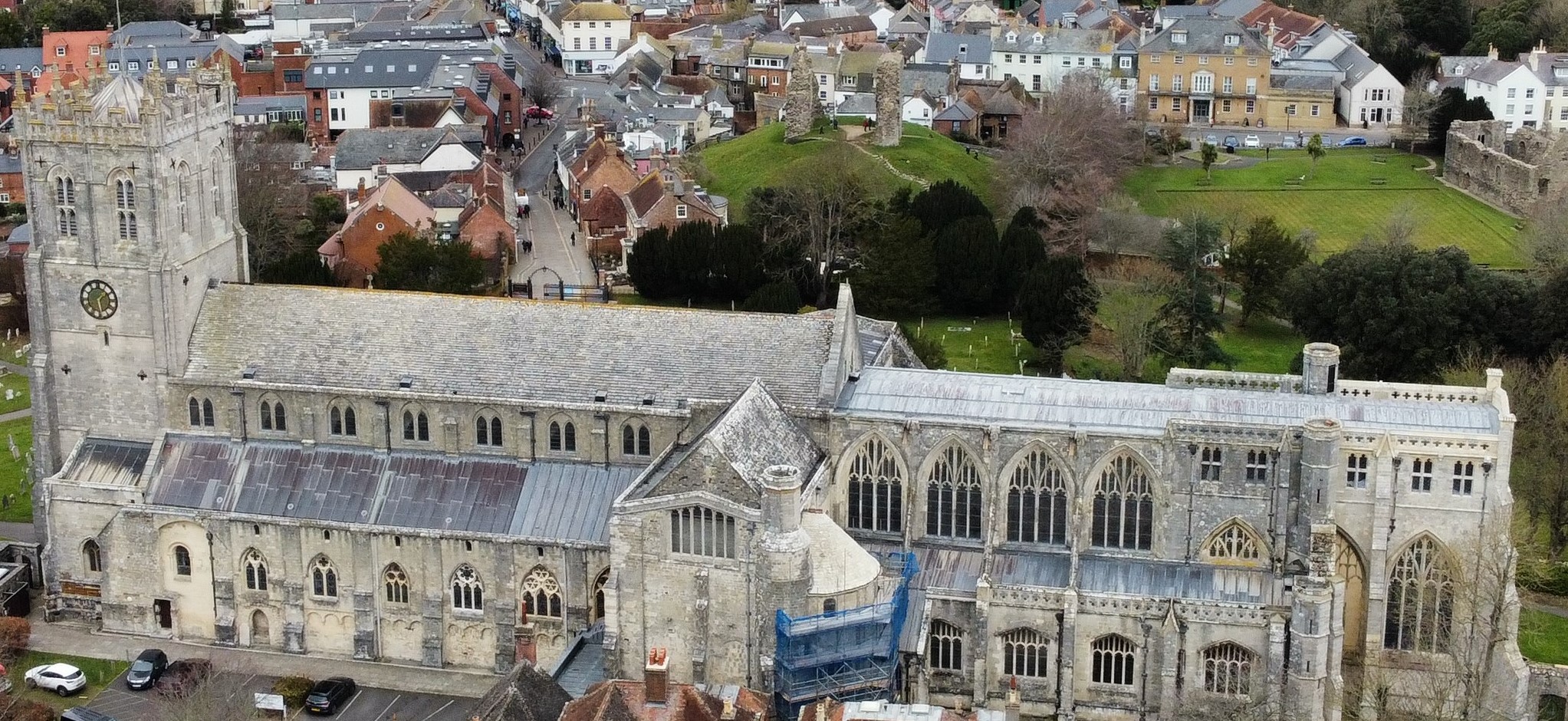Photo of conservation work on Christchurch Priory, Dorset